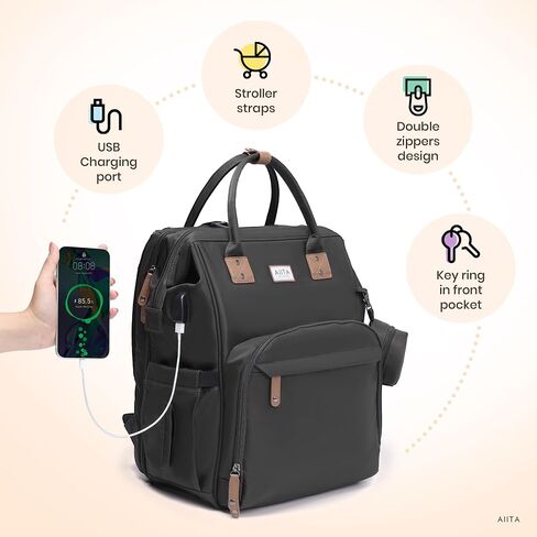 Diaper Bag Backpack, Multifunction Diaper Bag with Changing Station, Stylish Baby Bags, Large Unisex Diaper Backpack for Mom and Dad, Baby Registry Search, Portable Changing Pad – Black Brown in Saudi Arabia