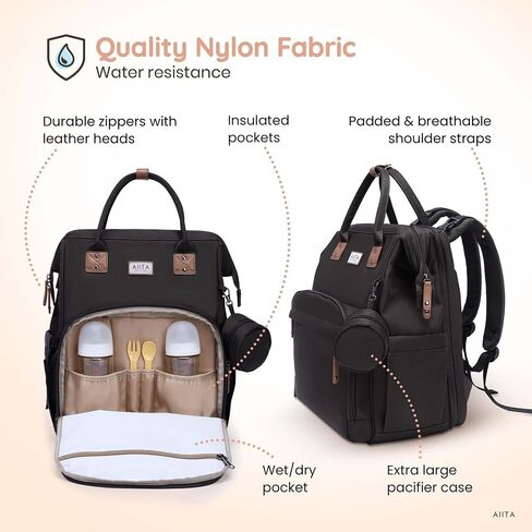 Diaper Bag Backpack, Multifunction Diaper Bag with Changing Station, Stylish Baby Bags, Large Unisex Diaper Backpack for Mom and Dad, Baby Registry Search, Portable Changing Pad – Black Brown in Saudi Arabia