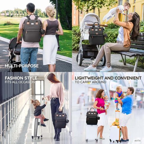 Diaper Bag Backpack, Multifunction Diaper Bag with Changing Station, Stylish Baby Bags, Large Unisex Diaper Backpack for Mom and Dad, Baby Registry Search, Portable Changing Pad – Black Brown in Saudi Arabia