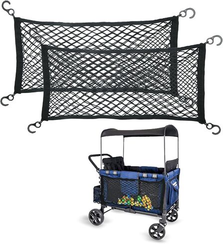 2pcs Stroller Wagon Cargo Net, Heavy Duty Stroller Cargo Net Stretchable Stroller Cargo Net Bag for Large Capacity for Wonderfold Wagon W Series Wagon Accessories (Black) in Saudi Arabia
