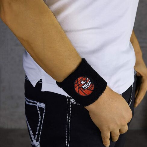 Angry Basketball Sweat Band for Wrist - Embroidered Sweat Absorbent Wrist Band for Men Women - Black Terrycloth Arm Band for Basketball Players - Gift for Basketball Player in Saudi Arabia