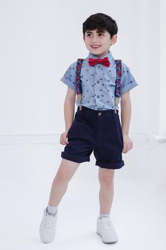 Marvel Spider-Man Little Boys Button Down Shirt Twill Shorts Suspenders and Bow-Tie 4 Piece Outfit Set Blue 6 in Saudi Arabia