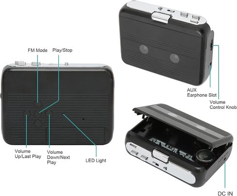 Dpofirs Portable Cassette Player, Audio Music Cassette Tape to Digital Converter Player, Walkman Cassette Player with Bluetooth 5.0, 3.5mm Earphone Jack Tape Player Recorder Supports FM in Saudi Arabia