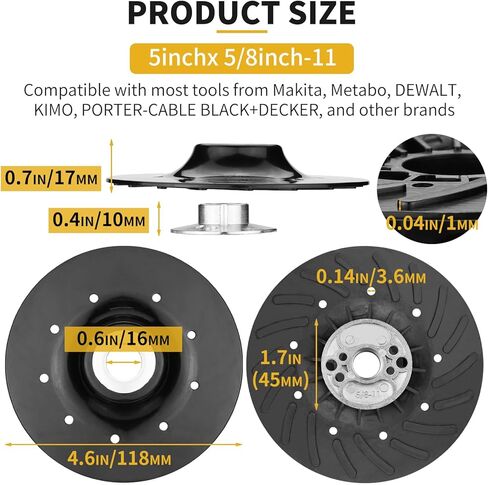 وسادة دعم لطاحونة الزوايا، 5 بوصة × 5/8 بوصة - 11 قطعتان من وسادة دعم مضلعة لطحن الزوايا من ألياف الراتنج لطحن وتلميع وصنفرة الأعمال الخشبية in Kuwait