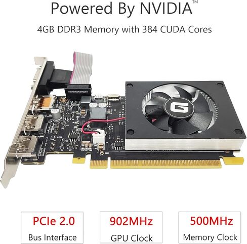Glorto GeForce GT 730 4G Low Profile Graphics Card, 2X HDMI, DP, VGA, DDR3, PCI Express 2.0 x8, Entry Level GPU for PC, SFF and HTPC, Compatible with Windows 11 in Kuwait