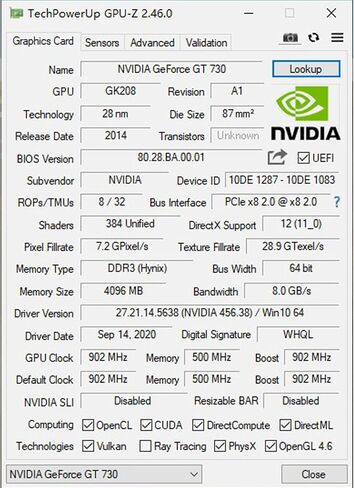 Glorto GeForce GT 730 4G Low Profile Graphics Card, 2X HDMI, DP, VGA, DDR3, PCI Express 2.0 x8, Entry Level GPU for PC, SFF and HTPC, Compatible with Windows 11 in Kuwait