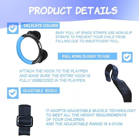 4 عبوات من حلقات سحب الأطفال قابلة للتعديل لركن اللعب، وإكسسوارات روضة الأطفال وتصميم أشرطة مضادة للانزلاق، وحلقات سرير لغرف الأطفال تساعد الطفل على الوقوف، نطاق قابل للتعديل 4-21 سم، حمل آمن 30 كجم in Kuwait