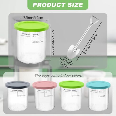 4 قطع مجموعة باينت الآيس كريم DIY 24oz من درجة الطعام محلية الصنع متوافقة مع Ninja Creami NC500 NC501 Series Deluxe، مكاييل وأغطية صانعات الآيس كريم، خالية من مادة BPA وآمنة للاستخدام في غسالة الأطباق in Kuwait
