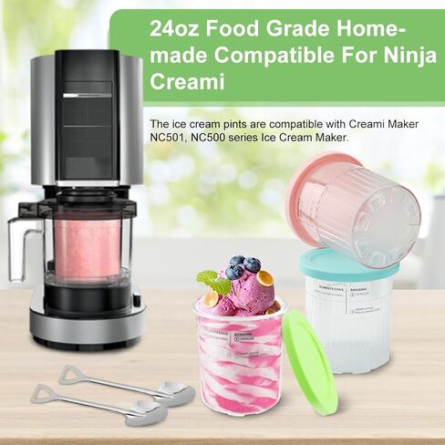 4 قطع مجموعة باينت الآيس كريم DIY 24oz من درجة الطعام محلية الصنع متوافقة مع Ninja Creami NC500 NC501 Series Deluxe، مكاييل وأغطية صانعات الآيس كريم، خالية من مادة BPA وآمنة للاستخدام في غسالة الأطباق in Kuwait