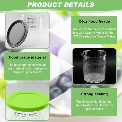 4 قطع مجموعة باينت الآيس كريم DIY 24oz من درجة الطعام محلية الصنع متوافقة مع Ninja Creami NC500 NC501 Series Deluxe، مكاييل وأغطية صانعات الآيس كريم، خالية من مادة BPA وآمنة للاستخدام في غسالة الأطباق in Kuwait