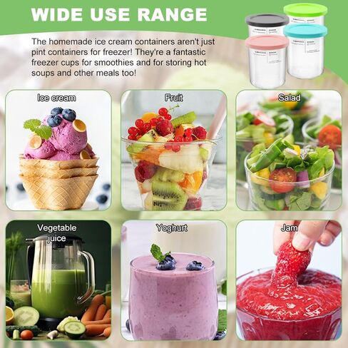 4 قطع مجموعة باينت الآيس كريم DIY 24oz من درجة الطعام محلية الصنع متوافقة مع Ninja Creami NC500 NC501 Series Deluxe، مكاييل وأغطية صانعات الآيس كريم، خالية من مادة BPA وآمنة للاستخدام في غسالة الأطباق in Kuwait