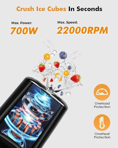 MoKo 700W Smoothie Blender, Personal Blender for Shakes and Smoothies, Retro Countertop Blender and Grinder for Kitchen with 6 Blades,BPA Free, with 2 Speeds and Pulse for Smoothies and Shakes, Black in Saudi Arabia