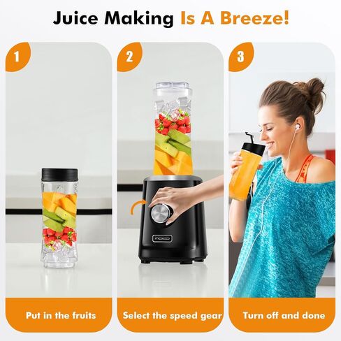 MoKo 700W Smoothie Blender, Personal Blender for Shakes and Smoothies, Retro Countertop Blender and Grinder for Kitchen with 6 Blades,BPA Free, with 2 Speeds and Pulse for Smoothies and Shakes, Black in Saudi Arabia
