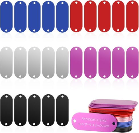 Metal Stamping Blanks, 25 Pieces Aluminum Engraving Blanks Rectangle Laser Engraving Supplies with 2 Holes for Jewelry Tags, Pet Id Tags, Military Dog Tags, DIY Leather Art Craft Projects (5 Colors) in Saudi Arabia