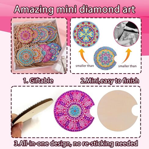 BSRESIN 8 Pcs Mushroom Diamond Art Coaster Kits, Crafts for Adults DIY Diamond Art Coasters, Small Diamond Art Accessories in Saudi Arabia