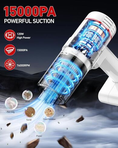 CSCL Handheld Car Vacuum Cleaner Cordless, 15000PA Powerful Suction Car Vacuum High Power Cleaner with LED Light & Multi Accessories, Portable Mini Hand Held Car Vacuum Cleaner for Car Home Office in Kuwait