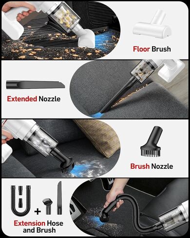 CSCL Handheld Car Vacuum Cleaner Cordless, 15000PA Powerful Suction Car Vacuum High Power Cleaner with LED Light & Multi Accessories, Portable Mini Hand Held Car Vacuum Cleaner for Car Home Office in Kuwait