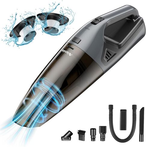 مكنسة كهربائية محمولة بدون أسلاك - مكنسة كهربائية صغيرة للسيارة بقوة 9000 باسكال، مكنسة كهربائية عالية الطاقة قابلة لإعادة الشحن لشعر الحيوانات الأليفة محمولة للسجاد المنزلي للسيارة - شحن USB (أسود) in Kuwait