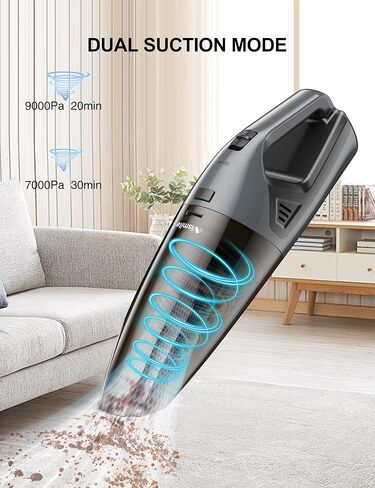 مكنسة كهربائية محمولة بدون أسلاك - مكنسة كهربائية صغيرة للسيارة بقوة 9000 باسكال، مكنسة كهربائية عالية الطاقة قابلة لإعادة الشحن لشعر الحيوانات الأليفة محمولة للسجاد المنزلي للسيارة - شحن USB (أسود) in Kuwait