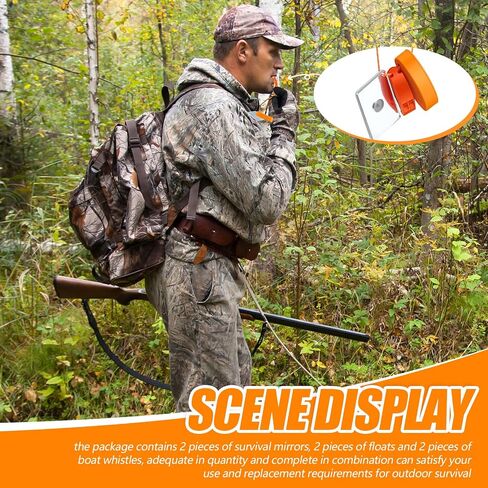2 Sets Outdoor Survival Kit Rescue Signal Mirror Floating Whistle Combo Flash Signaling Mirror Emergency Whistle Orange Float for Backpacking Camping Hiking Activities in Saudi Arabia