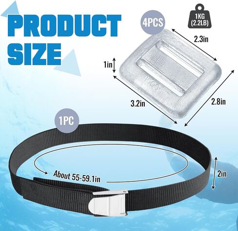 Tellegloww 4 Pcs 2.2 lb Dive Weights for Scuba with 1 Pcs Scuba Diving Weight Belt Set Scuba Weights Nylon Long Scuba Weight Belt with Metal Quick Release Buckle for Summer Free Diving Spearfishing in Saudi Arabia