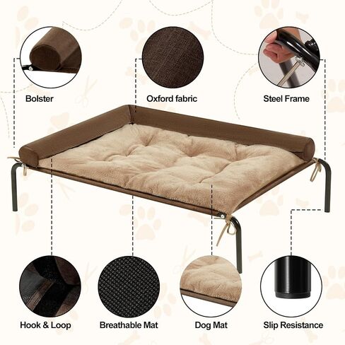 ROMROL 2 in1 Elevated Cooling Dog Bed for Large Dogs Raised Dog Cot Beds with Chew Proof Breathable Mesh and Metal Frame Portable Pet beds with No-Slip Rubber Feet for Indoor & Outdoor Easy to Clen in Saudi Arabia