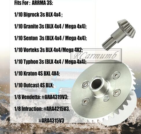 Upgrades Part for 1/10 Arrma Granite/Senton/Vorteks/Big Rock 3S BLX,1/10 Outcast/Kraton 4S BLX 4X4,1/8 Vendetta/Typhon 3s blx，Steel 37T Main Gear & Differential Case & Input Gear 13T,Black in Saudi Arabia
