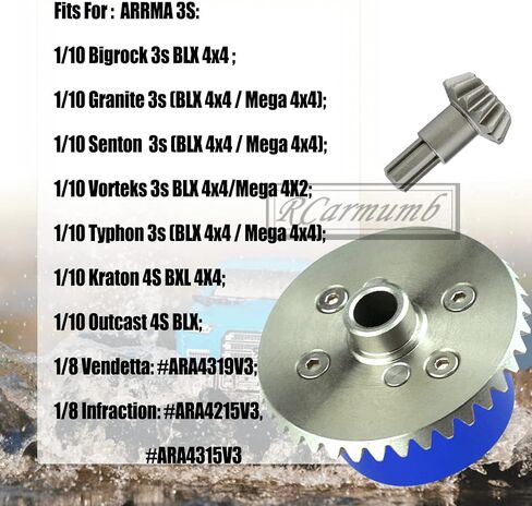 Upgrades Part for 1/10 Arrma Granite/Senton/Vorteks/Big Rock 3S BLX,1/10 Outcast/Kraton 4S BLX 4X4,1/8 Vendetta/Typhon 3s blx，Steel 37T Main Gear & Differential Case & Input Gear 13T,Black in Saudi Arabia