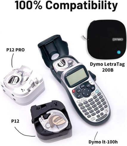 شريط ملصقات Phomemo P12 بديل واضح لصانع الملصقات Dymo يعبأ بشكل واضح متوافق مع صانع الملصقات Dymo Letratag LT-100H، ملصقات P12 باللون الأسود على شفاف 12 مم 0.47 بوصة لصانع الملصقات Phomemo P12 P12-PRO in Kuwait