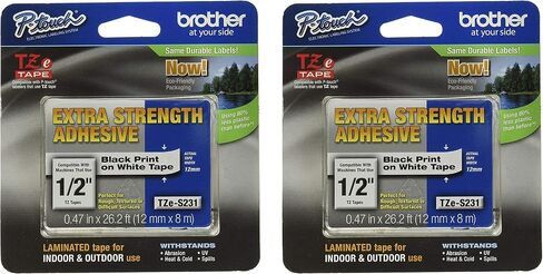 Brother Genuine P-Touch 2-Pack TZe-S231 Laminated Tape, Black Print on White Extra Strength Adhesive Laminated Tape for P-Touch Label Makers, Each Roll is 0.47"/12mm (~ 1/2") Wide, 26.2 ft. (8M) Long in Saudi Arabia