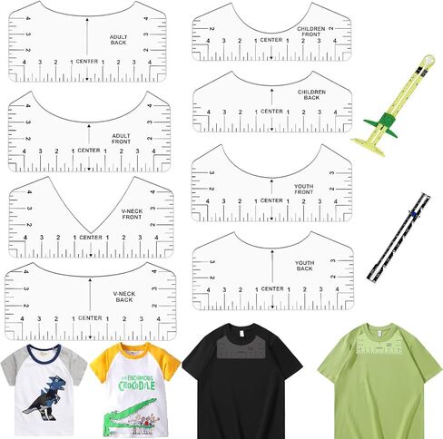 10 Pieces Tshirt-Ruler Guide to Center Vinyl,V-Neck/Round Ruler for Alignment Measurement Template,Craft Sewing Supplies Accessories Tools,T-Shirt Alignment Tools for Cricut Heat Press in Saudi Arabia