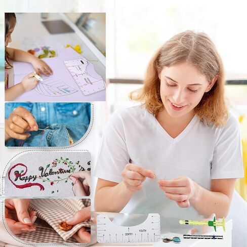 10 Pieces Tshirt-Ruler Guide to Center Vinyl,V-Neck/Round Ruler for Alignment Measurement Template,Craft Sewing Supplies Accessories Tools,T-Shirt Alignment Tools for Cricut Heat Press in Saudi Arabia