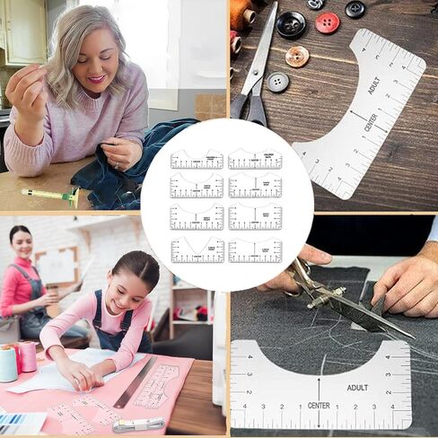 10 Pieces Tshirt-Ruler Guide to Center Vinyl,V-Neck/Round Ruler for Alignment Measurement Template,Craft Sewing Supplies Accessories Tools,T-Shirt Alignment Tools for Cricut Heat Press in Saudi Arabia