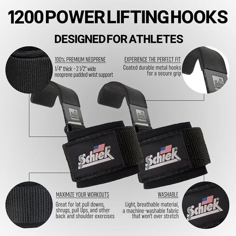 Schiek Sports Model 1200 Power Lifting Hooks - Black in Saudi Arabia