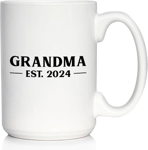 Grandma Est 2024 - كوب قهوة الجدة الجديد هدية للأجداد لأول مرة - كوب سيراميك أبيض كبير سعة 15 أونصة in Kuwait