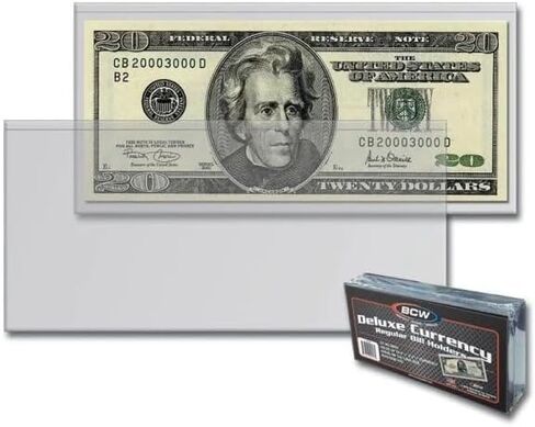 10 ct BCW Deluxe Currency Clear Holder for Regular Bills - Clear Currency PVC Holder Transparent Bill Sleeves - Semi-Rigid and Firm Display Holder Protector Storage Case - 6.5 x 3.01 Inch in Saudi Arabia