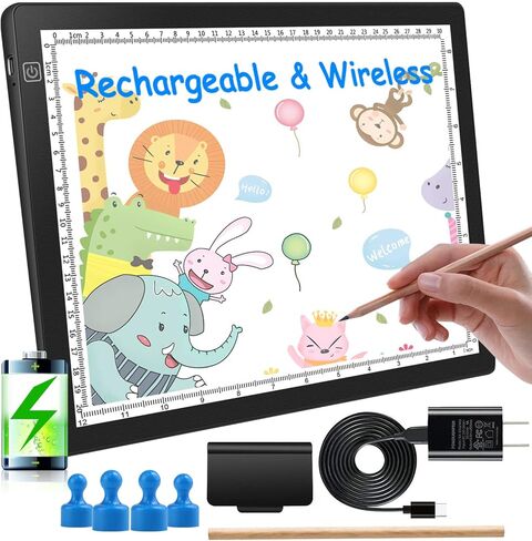 Magnetic Light Box for Tracing, A4 Light Pad for Drawing with 4 Magnets, 2 Scale (CM & INCH) Portable Ultra-Thin Sketch Pad, Dimmable Light Table for Diamond Painting, X-ray View (4 Magnets Included) in Saudi Arabia