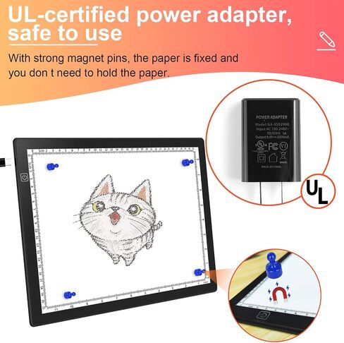 Magnetic Light Box for Tracing, A4 Light Pad for Drawing with 4 Magnets, 2 Scale (CM & INCH) Portable Ultra-Thin Sketch Pad, Dimmable Light Table for Diamond Painting, X-ray View (4 Magnets Included) in Saudi Arabia