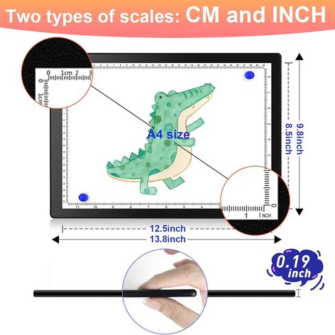 Magnetic Light Box for Tracing, A4 Light Pad for Drawing with 4 Magnets, 2 Scale (CM & INCH) Portable Ultra-Thin Sketch Pad, Dimmable Light Table for Diamond Painting, X-ray View (4 Magnets Included) in Saudi Arabia
