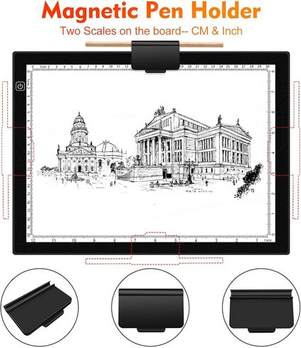 Magnetic Light Box for Tracing, A4 Light Pad for Drawing with 4 Magnets, 2 Scale (CM & INCH) Portable Ultra-Thin Sketch Pad, Dimmable Light Table for Diamond Painting, X-ray View (4 Magnets Included) in Saudi Arabia