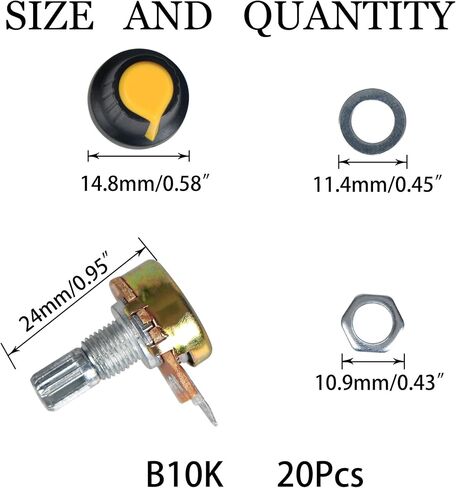 B10K 10K أوم مخرش رمح الخطي الروتاري تفتق الجهد مع مقبض/المكسرات/غسالة Kit-20 قطعة in Kuwait