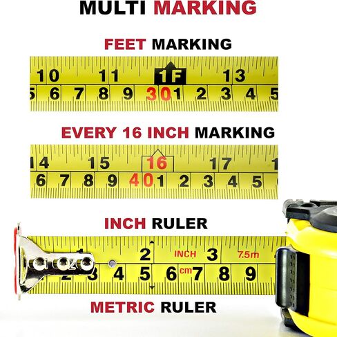 12 Foot Measuring Tape Measure by Kutir - Easy to Read Both Side Dual Ruler, Retractable, Heavy Duty, Magnetic Hook, Metric, Inches and Imperial Measurement, Shock Absorbent Rubber Case in Saudi Arabia
