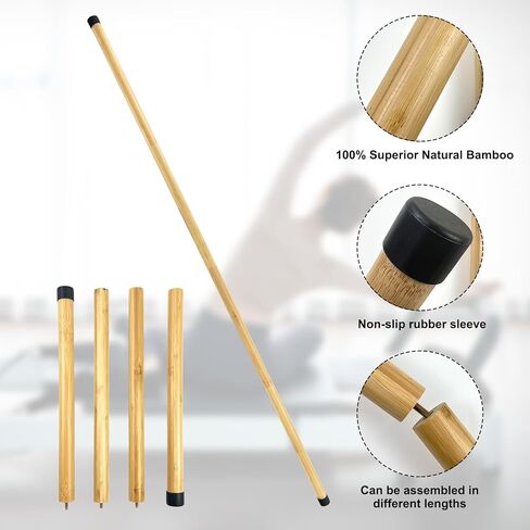 عصا يوجا محمولة بطول 5.2 قدم من الخيزران الطبيعي لتصحيح الوضعية، عصا قابلة للتمدد من الخيزران، عصا يوجا وتد لليوجا لصالة الألعاب الرياضية والمكتب والمنزل وغرفة اللياقة البدنية in Kuwait