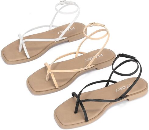 صندل نسائي مسطح من FITORY مزود بإبزيم إغلاق قابل للتعديل لفصل الصيف مقاس 6-11 in Kuwait