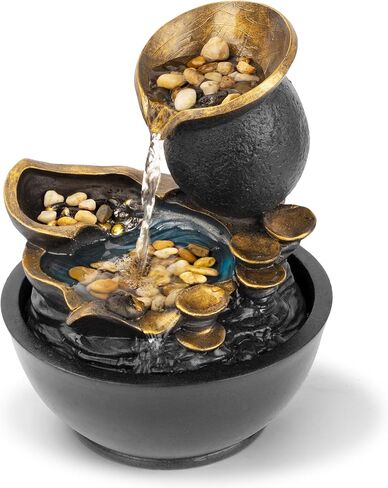 Spilling Pot Tabletop Water Fountain, 1 Foot Tall, Cascading Waterfall, with LED Light and Real Stones, Decorative Indoor Water Fountain, by Better Office Products in Saudi Arabia