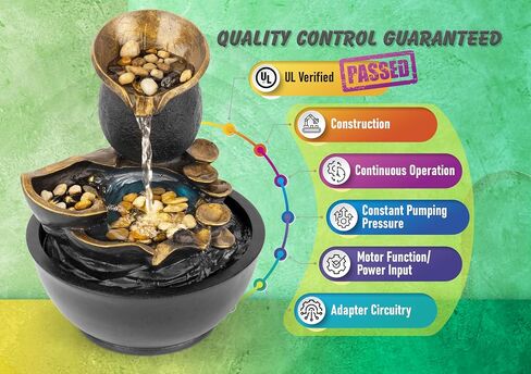 Spilling Pot Tabletop Water Fountain, 1 Foot Tall, Cascading Waterfall, with LED Light and Real Stones, Decorative Indoor Water Fountain, by Better Office Products in Saudi Arabia