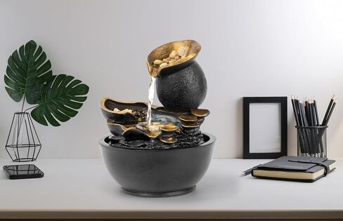 Spilling Pot Tabletop Water Fountain, 1 Foot Tall, Cascading Waterfall, with LED Light and Real Stones, Decorative Indoor Water Fountain, by Better Office Products in Saudi Arabia