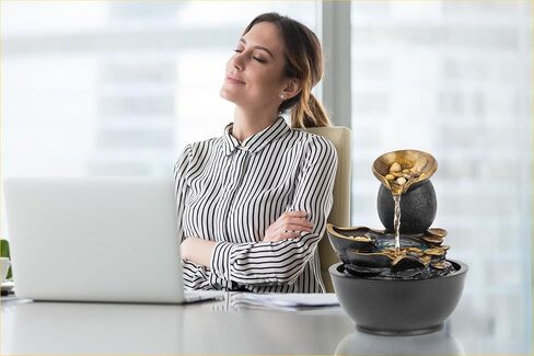 Spilling Pot Tabletop Water Fountain, 1 Foot Tall, Cascading Waterfall, with LED Light and Real Stones, Decorative Indoor Water Fountain, by Better Office Products in Saudi Arabia