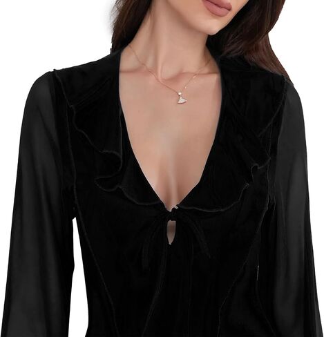 Minsera Women Bodycon Dress Long Sleeve Dress Summer Mini Deep V Neck Sexy Ruffle Hem Lace Up Short Dress Mini Club Dress in Saudi Arabia