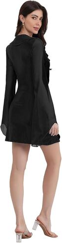 Minsera Women Bodycon Dress Long Sleeve Dress Summer Mini Deep V Neck Sexy Ruffle Hem Lace Up Short Dress Mini Club Dress in Saudi Arabia